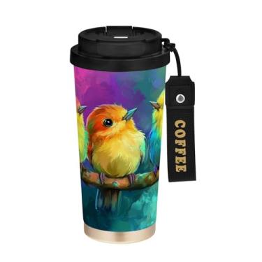 Imagem de SEHANY Caneca de café de viagem Flores e pássaros de 482 g com tampa revestida de cerâmica e à prova de vazamento, parede dupla, copo de aço inoxidável isolado a vácuo para bebidas quentes e frias
