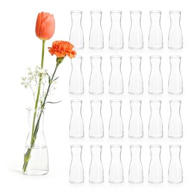 Imagem de Conjunto de 24 vasos de vidro para centros de mesa - vaso de flores pequeno transparente, mini vasos decorativos minimalistas modernos a granel para casamento, chá de panela, festa de aniversário
