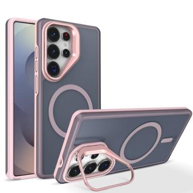 Imagem de Capa transparente fosca de luxo com suporte magnético para Samsung Galaxy S25 S24 S23 S22 Ultra Plus S25 edge S24 fe S25 fe (Para Galaxy S25+/Rosa)