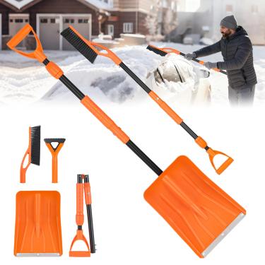 Imagem de VIOREMOS Kit de pá de neve 3 em 1 com pá de neve, escova de neve e raspador de gelo, kit de remoção de neve dobrável, escova extensível, raspador de gelo portátil para carro, caminhão, veículo