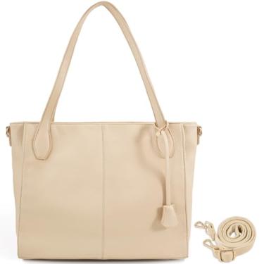 Imagem de cotika Bolsa feminina grande, de couro vegano, com zíper, bolsas de ombro femininas, bolsas de trabalho com alça ajustável