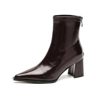Imagem de Primavera e outono 2025 novas botas femininas versáteis elegantes rústicas salto grosso bico fino botas moda outono e inverno 532-1 (marrom, adulto, feminino, 8, digital, sistema de sapatos dos EUA