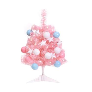 Imagem de Árvore de Natal pequena de 60 cm com suporte branco, árvore de mesa artificial rosa claro para casas, escritório, lojas, plantas artificiais