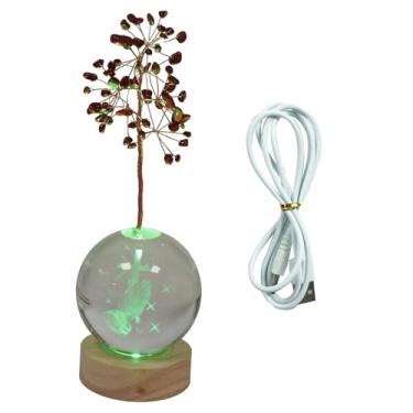 Imagem de Árvore da vida de cristal jaspe vermelho, base luminosa, globo de vidro com design de orações e bênçãos, presente para o dia dos pais cristãos, decoração de iluminação de mesa, luz de atmosfera de