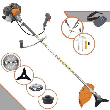 Imagem de Roçadeira Tekna RL520P À Gasolina 52cc 2HP Alta Rotação e Performance Com Carretel Nylon e Faca 3 Pontas + EXTRA Faca 40 Dentes + Escova de Aço