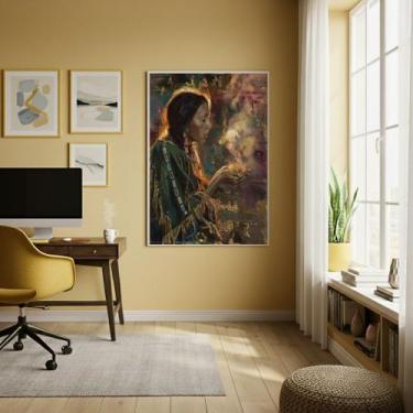 Imagem de Quadro Decorativo Xamã - Líder Espiritual - 70x50cm Cor:Moldura Branca