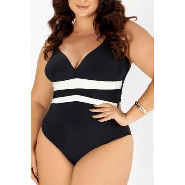 Imagem de Maiô Modelador Bicolor Decote V Banho de Mar - Conforto e Estilo, Pret