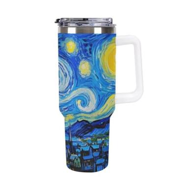 Imagem de Copo Stanley para carro de grande capacidade de 1,134 g, arte de céu estrelado, aço inoxidável, isolado a vácuo, copo de café selado para suporte de copo de carro e ao ar livre à prova de vazamento e