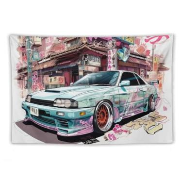Imagem de HouLaiZhe Tapeçaria de carro Y2k Graffiti R32 arte de modificação Jdm carro pendurado na parede quarto decoração de casa tapeçarias estética piquenique decoração de parede arte de parede para