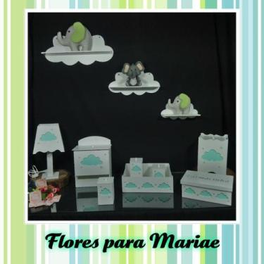Imagem de Kit Higiene Bebe Mdf Nuvem Verde + 3 Nichos Nuvem Brancos - Flores par