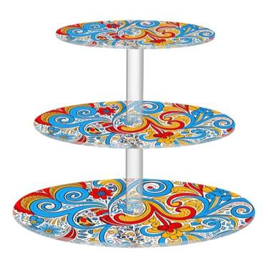 Imagem de CEBUGI Suporte de cupcake de 3 camadas, padrão vibrante, redondo, suporte de bolo, bandeja de servir em camadas de acrílico para festas de chá, chá de bebê, casamento e mais