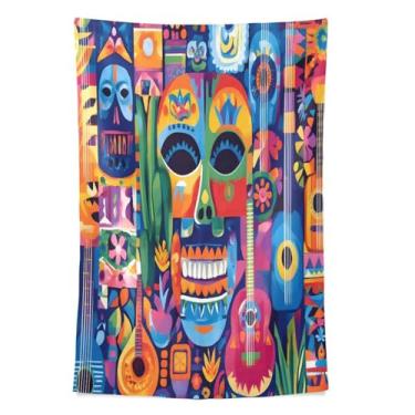 Imagem de STAYTOP Tapeçaria de parede estilo mexicano padrão de guitarra tapeçaria para decoração de casa dormitório sala de estar quarto tapete de parede (80 × 60 pol)