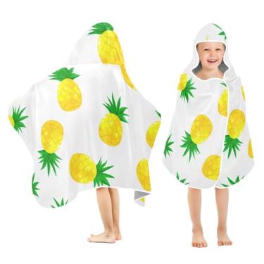 Imagem de Burbuja Toalha de banho com capuz de abacaxi de desenho animado para crianças, toalha de praia de pelúcia absorvente macia para meninas e meninos 3-10 anos, 61 x 127 cm