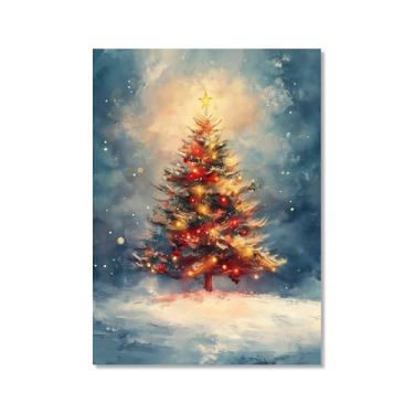 Imagem de Impressão de pôster de arte de parede retrô de Natal Papai Noel alce paisagem de inverno imagens de Natal para bar em casa pub cozinha café loja decoração de férias (SKU3,40.6x50.8 cm = (40x50 cm