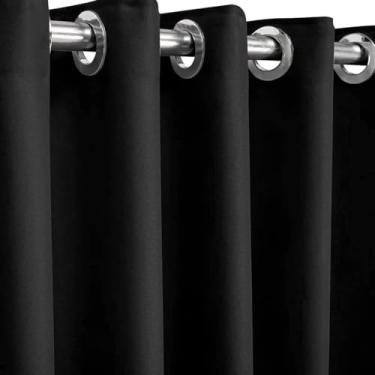 Imagem de Cortina Blackout Preta com Ilhós, 200x200cm, Bloqueio Total de Luz para Varão