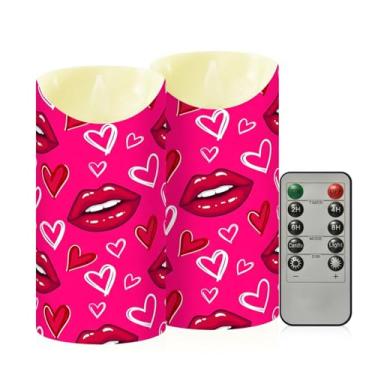 Imagem de Wassud Pacote com 2 velas de lábios vermelhos sem chama com controle remoto, velas realistas cintilantes com temporizador, velas decorativas para Natal, casamento, festa, decoração de casa média