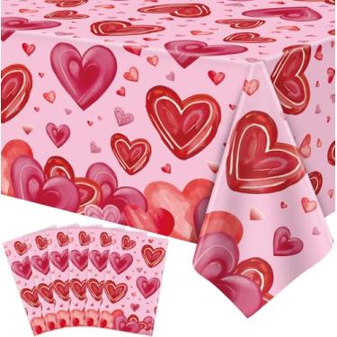 Imagem de LWYGEGJO 6 peças de toalha de mesa para decoração de Dia dos Namorados Dia da Enfermeira Amor Coração Toalha de Mesa Retangular 129,5 x 218,4 cm Toalha de Mesa de Plástico Impermeável para Enfermeira