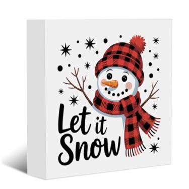 Imagem de Sinais de Natal, boneco de neve, caixa de madeira, placa de madeira Let it Snow, decoração de Natal, decoração para casa, escritório, quarto, mesa, estante de livros