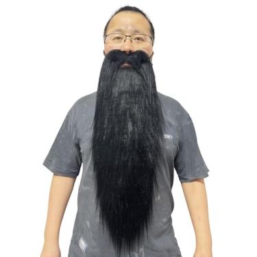 Imagem de GNCoards Fantasia de barba falsa, fantasia longa de barba e bigode, Natal, Halloween, cosplay, feiticeiro, barba para adultos, homens e mulheres (preto)