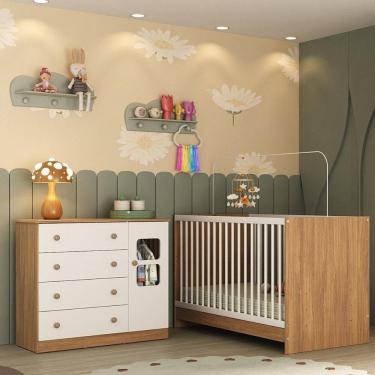 Imagem de Berço 3 em 1 para Colchão 130x60cm com Cômoda 1 Porta 4 Gavetas Brisa Multimóveis MP4739