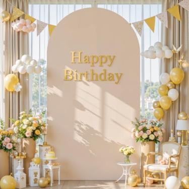 Imagem de gogoparti Capa de fundo de arco nude de 2,5 m – Tecido elástico de elastano com parte superior redonda Chiara para decoração de casamento, festa de aniversário, chá de bebê, cabine fotográfica