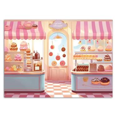 Imagem de Pano de fundo de loja de sobremesa MAQTT de 1,8 x 1,8 m de doce, sorvete, donut, banner, aniversário, festa infantil, chá de bebê, estúdio fotográfico, fotografia, fundo