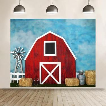 Imagem de ChloropLastid 3 x 2,4 m Porta de celeiro vermelho fazenda celeiro palheiro pano de fundo para festa de aniversário, colheita, país, armazém, pátio, caubói ocidental, velho oeste, crianças, sessão de