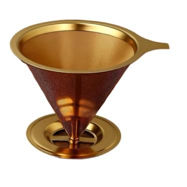 Imagem de Coador Dourado Inox Filtro Reutilizável Peneira Grande Fácil limpeza Sem ferrugem(Dourado)