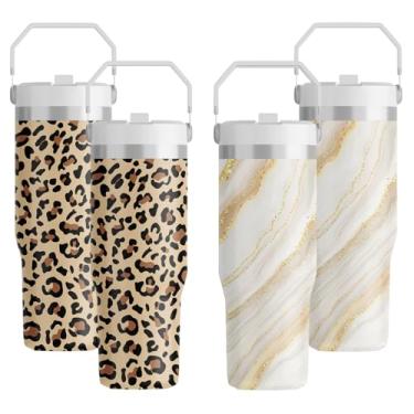 Imagem de FOLAI Garrafa de água isolada de aço inoxidável (pacote com 4), copos de sublimação à prova de vazamento de 850 g para bebidas quentes com tampa de boca larga, sem BPA, garrafas esportivas para