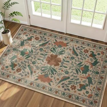 Imagem de Albodanl Tapete de porta floral fácil de juta para entrada 2x3 Boho Bird Tapete de banho antiderrapante lavável para cozinha, tapete de porta da frente para entrada, quarto, cozinha, lavanderia