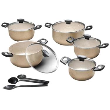 Imagem de Jogo Conjunto De Panelas Antiaderente 5 Peças Tampa De Vidro Cor Vanilla