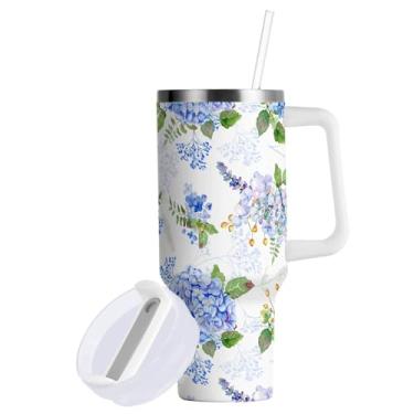 Imagem de Copo de 850 g com canudo e alça - Copos 2 em 1 à prova de vazamento - Copo grande de aço inoxidável isolado - Garrafa de água sem BPA Caneca de metal de viagem para mulheres e homens, azul roxo