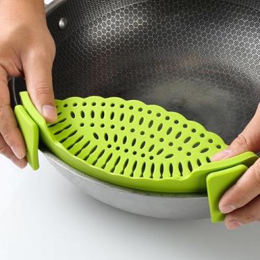 Imagem de Coador de silicone com clipe para todas as panelas e frigideiras, coador de macarrão com clipe em coador de alimentos para carne, legumes, frutas, silicone, cozinha, escorredor - verde