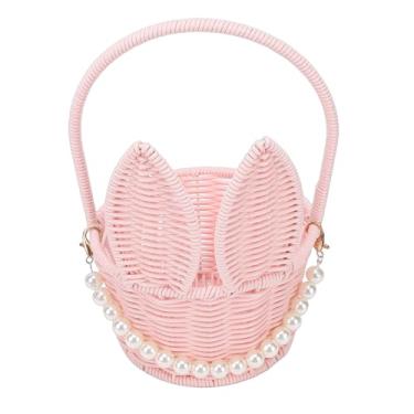 Imagem de Diydeg Cesta de Coelhinho da Páscoa, Cesta de Ovo de Páscoa Tecida Em Vime PP Com Alça e Pingente de Pérola, para Decorações de Festa de Casamento de Piquenique de Doces