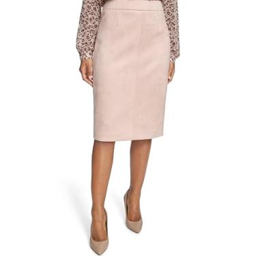 Imagem de Tommy Hilfiger Saia lápis midi feminina de camurça sintética, rosa, 14