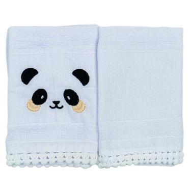 Imagem de Pano de Boca para Bebê 34 cm x 40 cm Bublim, Panda Branco