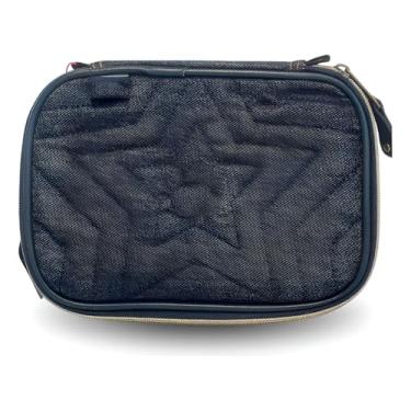 Imagem de Estojo Escolar Box em Tecido Jeans, Azul, 2 Compartimentos com Zíper, 22x16x6cm, Capacidade 100 Lápis