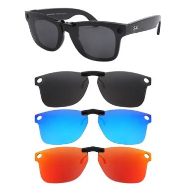 Imagem de HILEEN Clip-on polarizado para óculos de sol Ray-Ban Meta Wayfarer RW4006 e Gen 2 RW4012 Regular 50-22 - preto + vermelho fogo + azul gelo