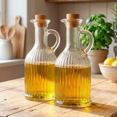 Imagem de Garrafa Azeite Óleo Vidro Com Tampa Rolha De 350ml Kit 8pçs