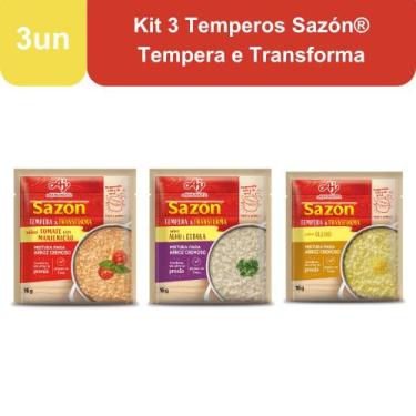 Imagem de Kit 3 Temperos Sazón Tempera e Transforma Ajinomoto  Alho e Cebola, Qu