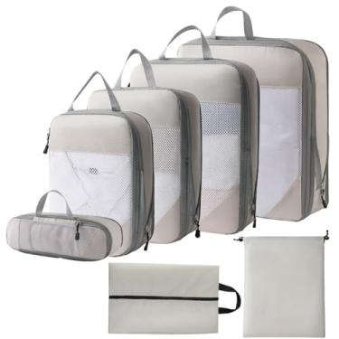 Imagem de 1 Conjunto de Cubos Embalagem com Compressão Organizador para Viagens Compressível Mala Mão Mochilas Bolsas Viagem a Negócios Acampamentos Expedições Férias
