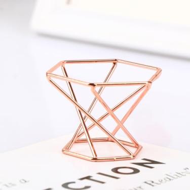 Imagem de Suporte de exibição de metal hexagonal bola de cristal globo de vidro bola de mármore base de suporte de exibição de pedras preciosas (ouro rosa)