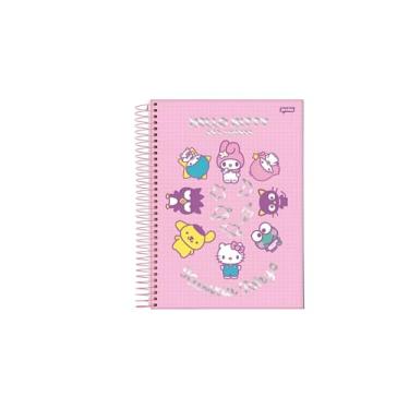 Imagem de Caderno Universitário 10 Matérias Hel-o Kit-y, Espiral, Capa Dura, Personagens AMIGOS, Rosa (MODELO 01)