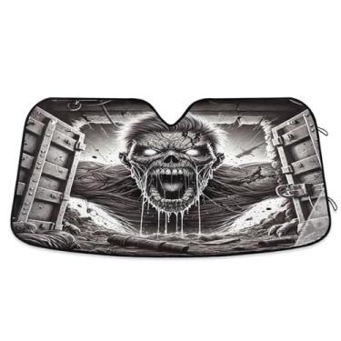 Imagem de Para-sol preto de caveira gritando para para-brisa de carro persiana de janela frontal mantém o veículo fresco médio
