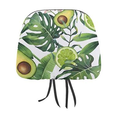 Imagem de Aquarela verde abacate folhas tropicais sem costura em branco 2 peças capas protetoras de encosto de cabeça para assento de carro universal, capa macia para encosto de cabeça de carro, acessórios de