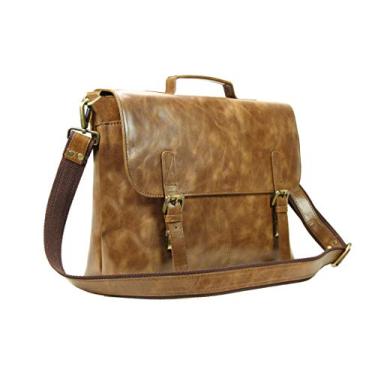 Imagem de Bolsa de trabalho para laptop/carteiro/escritório em couro de vaca vintage rústico da LeftOver Studio, Tan, 15x11x5 inches