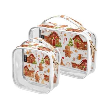 Imagem de GAIGEO Conjunto de bolsas de cosméticos transparentes, bolsa de armazenamento transparente, bolsas de acessórios de viagem, pacote com 2, Casa de gengibre festiva de Natal - 2, one size
