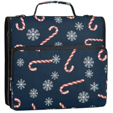 Imagem de Pastas brancas azuis de floco de neve de 3,5 cm, 3 anéis, fichário com zíper, resistente, com alça para bolsa de ensino médio, portfólio e estojo para pasta de anel, 34,5 x 31,5 x 9 cm