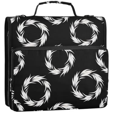 Imagem de Lindo organizador de fichários com zíper de 3,8 cm, 3 anéis, círculo tribal, preto, portfólio e estojo para pasta de anel, bolsa escolar com alça de ombro, 34,5 x 31,5 x 9 cm