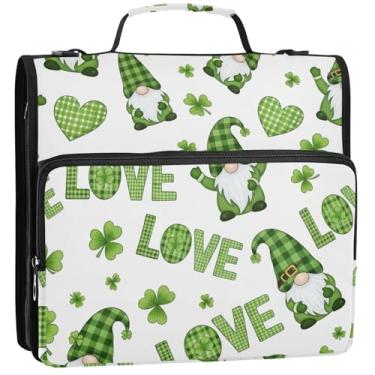 Imagem de Fichários profissionais de 3,88 cm, 3 anéis, gnomos fofos, verdes com zíper, organizador de pasta de armazenamento com alça, bolsa escolar com alça de ombro, 34,5 x 31,5 x 8,9 cm